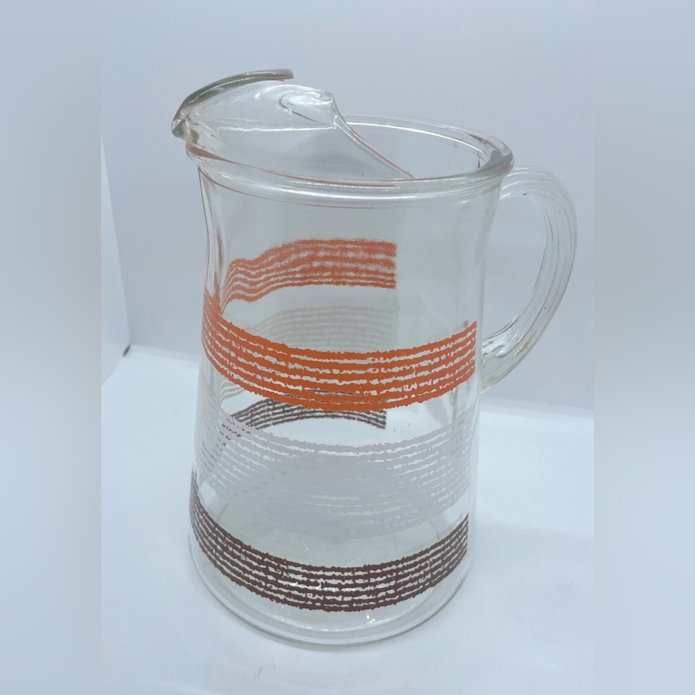 Glass Pitcher with Orange and Brown Stripes